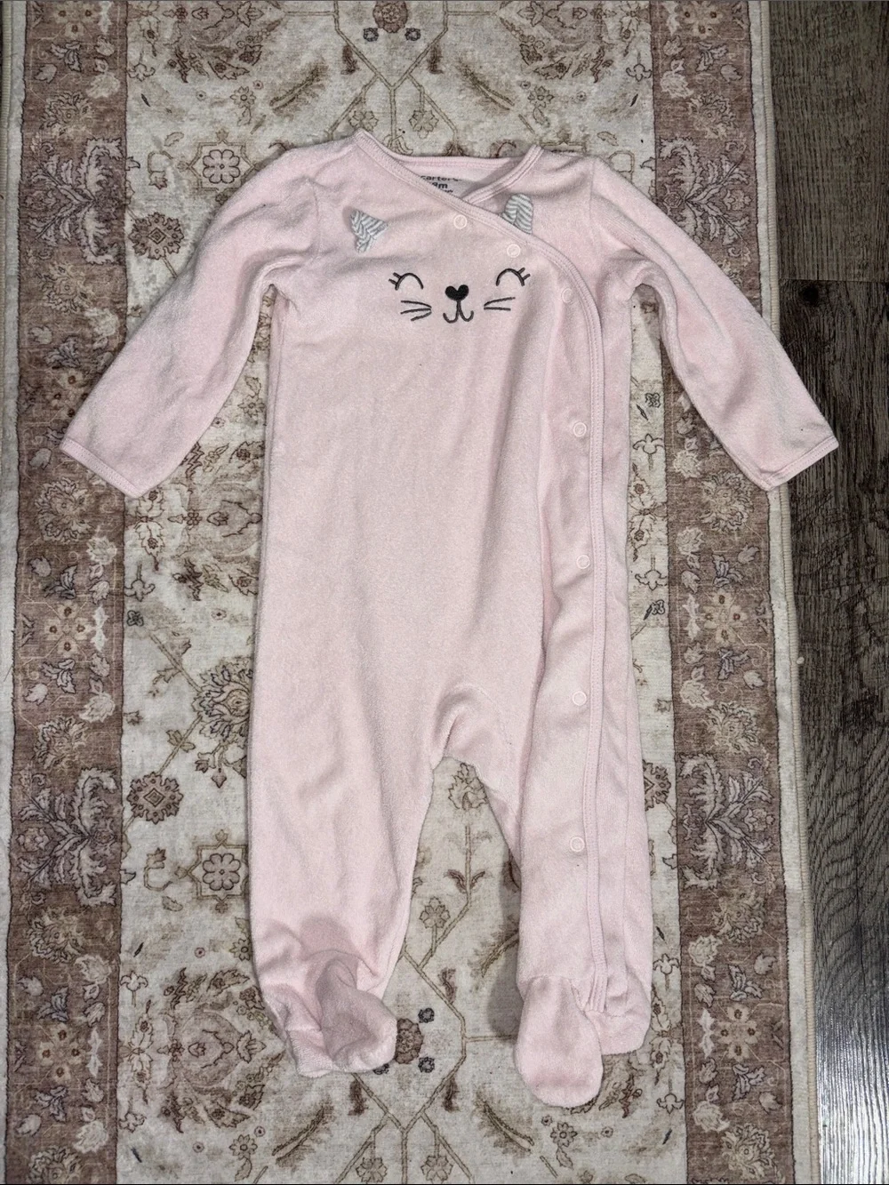 Carter’s Light Pink Cat Onesie - Baby’s size 9 Months